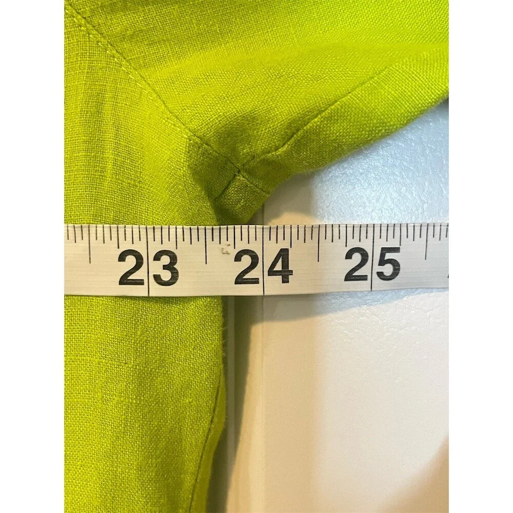 100% Linen Pintuck Pleated Top Green Workwear Vacation Lightweight Breathable - Picture 7 of 9